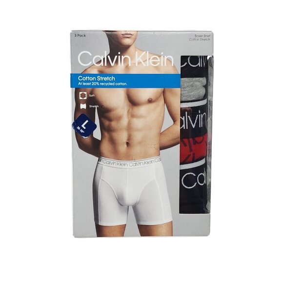 Calvin Klein Boxer Brief 3 Pack Size L Cotton Stretch Black Red Gray - Picture 1 of 10